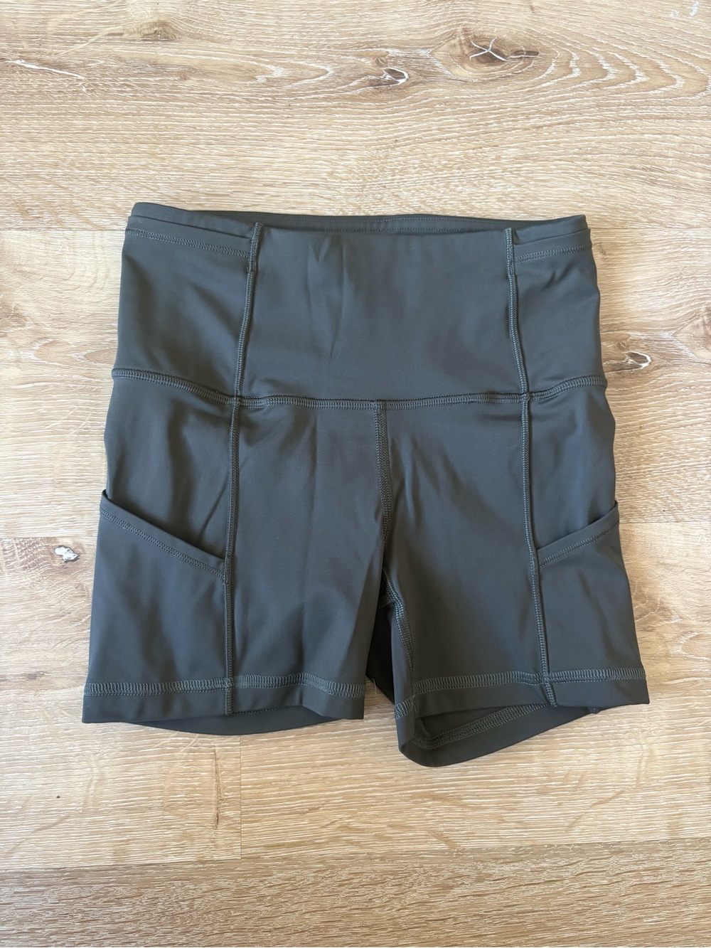 Lululemon High-Rise Olive Green Biker Shorts with Pockets